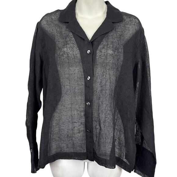 Chicos Design Womens Collared Solid Black Sheer Button Up Shirt Blouse Top 0/ S - Picture 1 of 16
